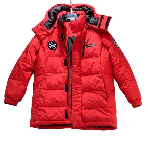 Head Ski Jacket Award Red Puffer Full Zip Hoodie Nylon Polyester Filled Kids Uni - Picture 8 of 8